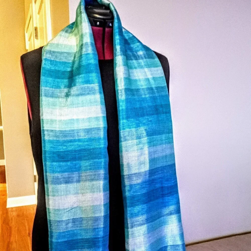 Handwoven Moroccan Blue Striped Oblong Scarf Wrap